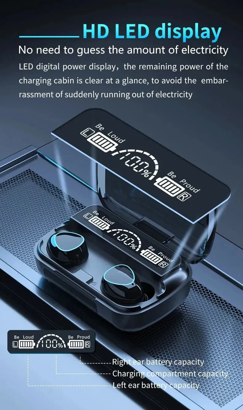 M10 Waterproof Earbuds – LED Display + Charging Case