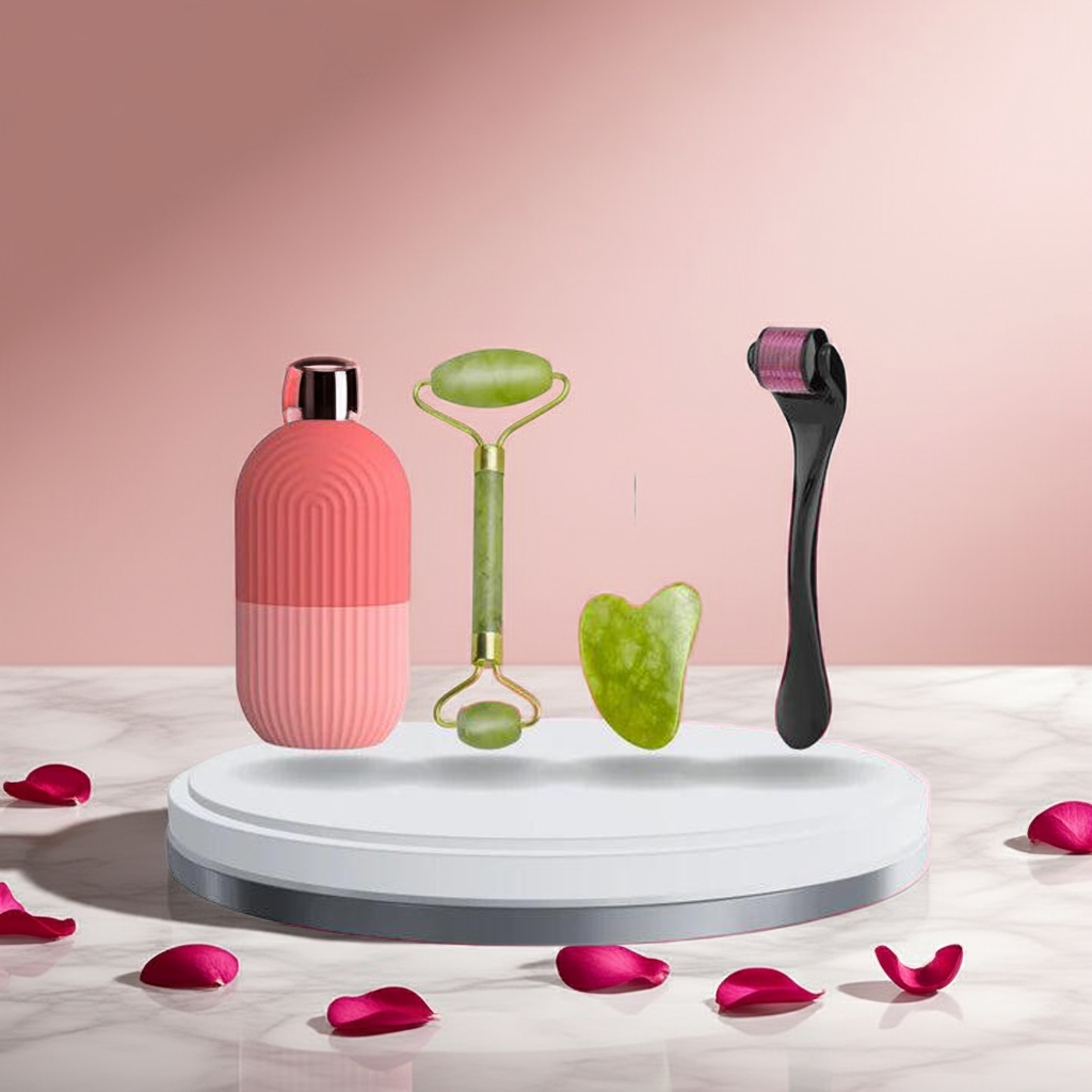 3-in-1 Facial Roller Set – Jade, Ice & Derma rollers