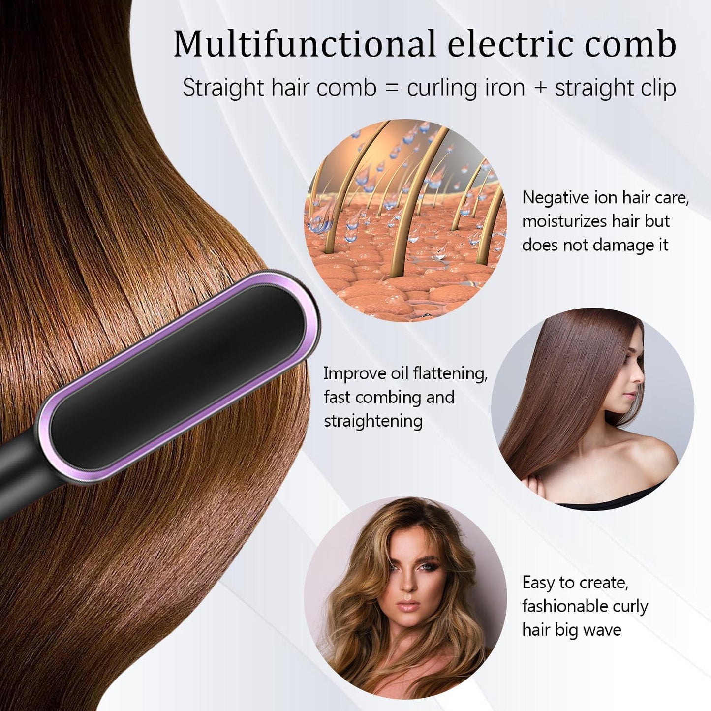 Ceramic Hair Brush – Fast Heating Comb Straightener
