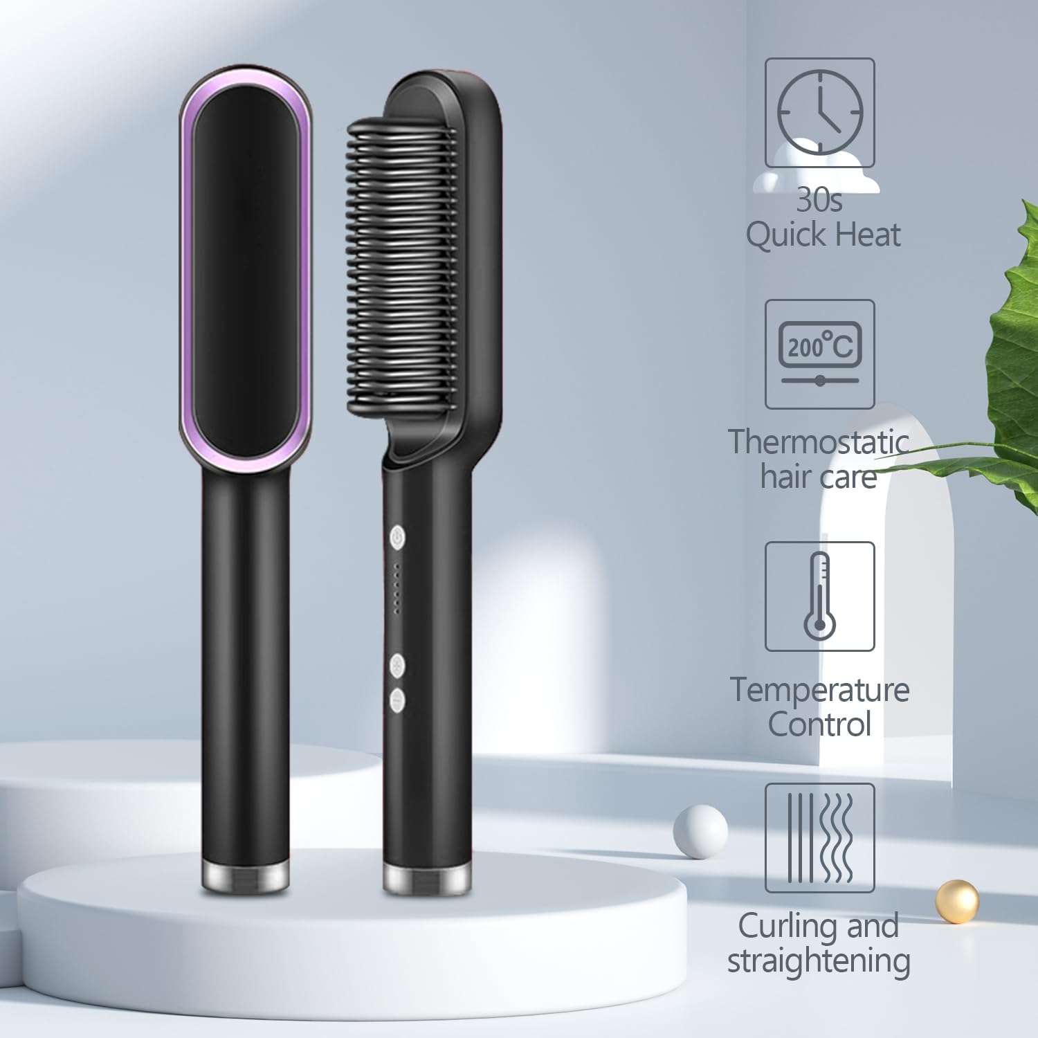 Ceramic Hair Brush – Fast Heating Comb Straightener